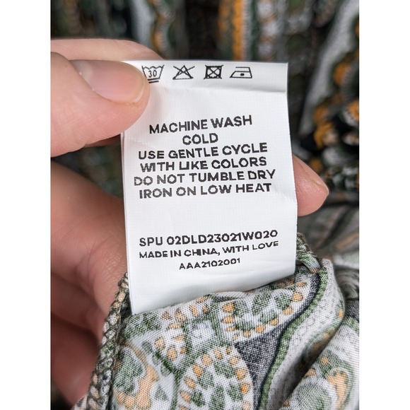 Floral Peasant Dress Maxi Cottagecore Green Striped Smocked V Neck Boho Grunge - Picture 7 of 10